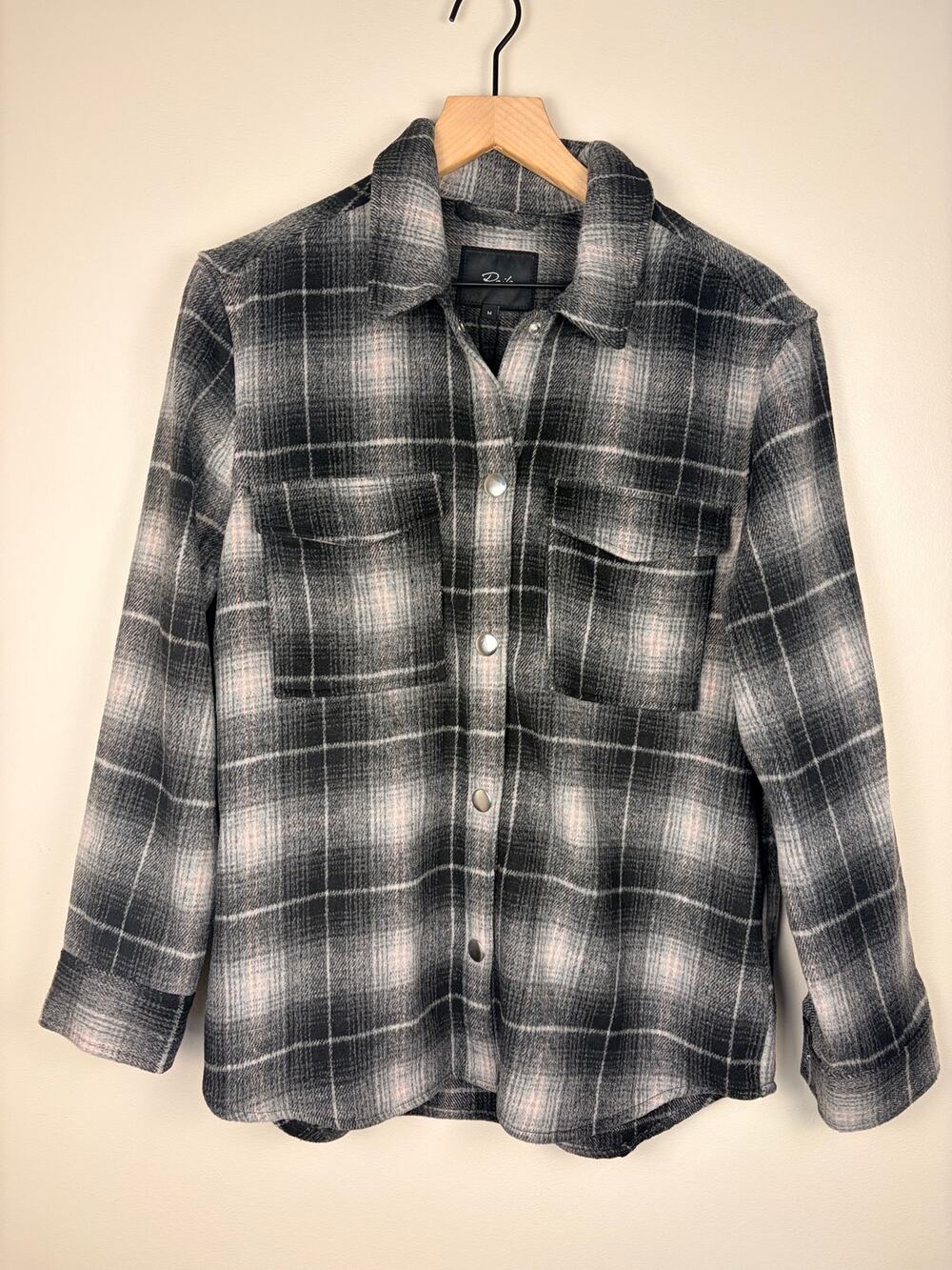 NWT Rails Tripp Plaid Wool Blend Shacket Gray Ivory Shirt Jacket Size M